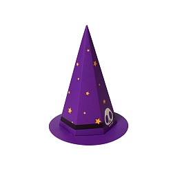 Skull Halloween Kraft Paper Boxes, Candy Boxes, Witch Hat-shaped, Purple, Skull Pattern, 7x14.5cm