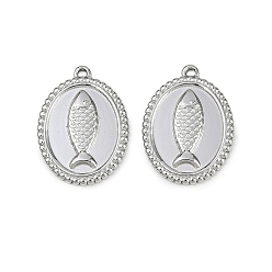 Нержавеющая Сталь Цвет 304 подвески из нержавеющей стали, овал с подвеской в виде рыбы, анти-тускнение, цвет нержавеющей стали, 23.5x17x2 мм, отверстие : 1.4 мм