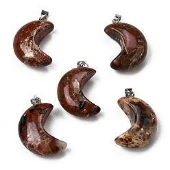 Брекчированных Джаспер Природные брекчированных яшмы подвески, подвески в виде луны 304 с защелками из нержавеющей стали, цвет нержавеющей стали, 34~34.5x23~23.5x12~12.5 мм, отверстие : 6.5x4 мм