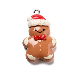 Gingerbread Man Подвески из смолы на рождественскую тематику, с железной платиной петлей, Колобок, 31x19.5x9 мм, отверстие : 2 мм