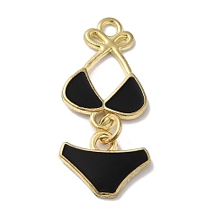 Black Golden Tone Alloy Enamel Pendants, Bikini Charms, Black, 30x14x4.5mm, Hole: 2mm