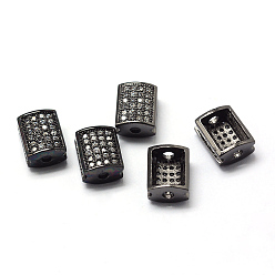 Gunmetal Rack Plating Brass Cubic Zirconia Beads, Long-Lasting Plated, Rectangle, Gunmetal, 11x9x6mm, Hole: 2mm