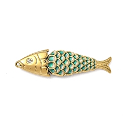 Золотой 304 из нержавеющей стали большие кулоны, с горным хрусталем эмали, рыба, золотые, 50x14.5x7 мм, отверстие : 1 мм