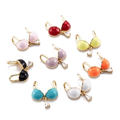 (52) Непрозрачная лаванда Настоящие 18 k позолоченные латунные подвески с микропаве и прозрачным кубическим цирконием, с эмалью, долговечный, купальный костюм, разноцветные, 23x20x6.5 мм, отверстие : 6.5x3.5 мм