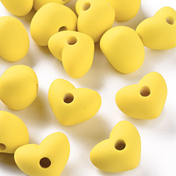Gold Acrylic Beads, Rubberized Style, Half Drilled Beads, Heart, Gold, 14.5x18.5x13.5mm, Hole: 3.5mm