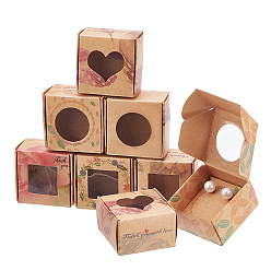 Mixed Patterns 48Pcs 6 Style Square Foldable Creative Kraft Paper Gift Boxes, Jewelry Boxes, with Clear Window, Mixed Patterns, 4.3x4.3x2.7cm, 8pcs/style