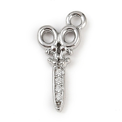 Платина Латунные микропаве прозрачные подвески с фианитом, без кадмия, без никеля и без свинца, ножницы подвески, долговечный, платина, 14.5x15.5x3 мм, отверстие : 1.4 мм