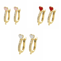 (52) Непрозрачная лаванда Латунные серьги-кольца из прозрачного кубического циркония, сердце, защёлка с петлёй, без кадмия и без свинца, стойки покрытие, долговечный, золотые, разноцветные, 28x7x14 мм, отверстие : 1.6 мм, штифты : 1 мм