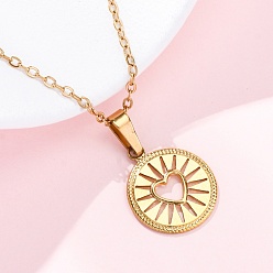 Настоящее золото 18K Плоские круглые с сердцем 304 ожерелья из нержавеющей стали с подвеской, ионное покрытие (ip), реальный 18 k позолоченный, 17.99 дюйм (45.7 см)