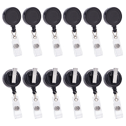 Black 20Pcs Iron Badge Reel, Round ABS Plastic Retractable Badge Holder, Black, 85mm
