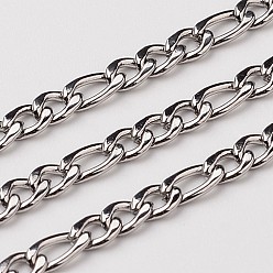 Stainless Steel Color Tarnish Resistant 304 Stainless Steel Figaro Chains, Unwelded, Stainless Steel Color, 4~6x3mm