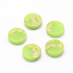 Green Yellow Synthetic & Dyed Regalite/Imperial Jasper/Sea Sediment Jasper Cabochons, Flat Round, Green Yellow, 9.5x2.5mm