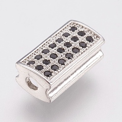 Platinum Brass Micro Pave Cubic Zirconia Beads, Lead Free & Cadmium Free, Rectangle, Black, Platinum, 11x6x4mm, Hole: 1.5mm