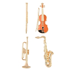 Золотой 4 шт. 4 стили музыкальные инструменты серии эмалированные значки, булавки для лацканов из сплава для одежды рюкзака, разнообразные, золотые, 43x4 мм