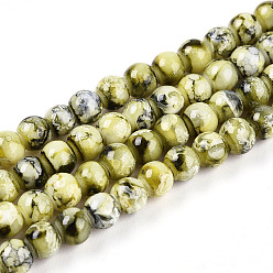 Желто-Зеленый Выпечки нарисованных стеклянных бусин прядей, круглые, желто-зеленый, 4~4.5 мм, отверстие : 0.8 мм, около 204~208 шт / нитка, 31.89~32.68 дюйм (81~83 см)
