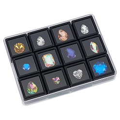 Черный Прямоугольные пластиковые крышки-органайзеры, с 12шт. квадратных небольших контейнеров для хранения с видимым окном, Для кольца, упаковка алмазов, чёрные, 12.5x9.5x2 см, маленькая коробка: 2.9x2.9x1.7 см