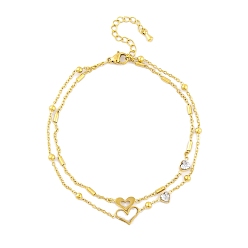 Сердце Ионное покрытие (ip) 304 браслет из нержавеющей стали, браслет с подвесками из кубического циркония и синтетических ракушек, золотые, сердце, 8-1/4 дюйм (21 см)