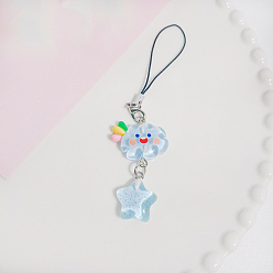 Светло-Голубой Ремешки для мобильного телефона в виде милой мультяшной звезды из смолы, Небесно-голубой, 100 мм