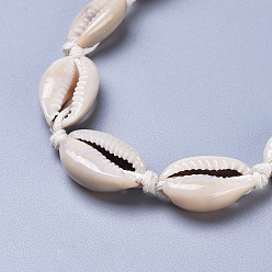 Pale Goldenrod Adjustable Cowrie Shell Beads Beaded Necklaces, with Waxed Cotton Cords, Pale Goldenrod, 35.8 inch(91cm)