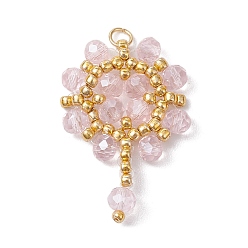 Лавандовый румянец Подвески-цветы из стеклянных бусинок ручной работы, с 304 соединительным кольцом из нержавеющей стали и круглыми бусинами Toho, лавандовый румянец, 30x20x4 мм, отверстие : 2.5 мм