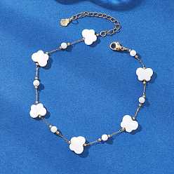 Бабочка Летние пляжные цепочки из натуральных белых ракушек на лодыжку, 304 женские украшения из нержавеющей стали, золотые, бабочка, 9-1/4 дюйм (23.4 см)