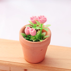 Pink Миниатюрные украшения, аксессуары для кукольного домика в микроландшафтном саду, притворяясь опорными украшениями, фарфоровый вазон с цветком из пасты, розовые, 30x45 мм