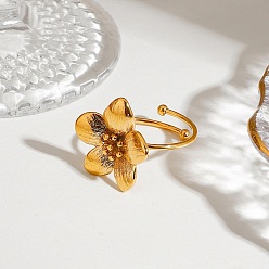Золотой 304 открытые манжеты из нержавеющей стали для женщин, цветок, золотые, 19x18 мм, размер США 8 (18.1 мм)