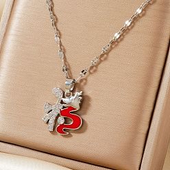 Серебро Латунные подвески с прозрачными кубическими цирконами, красным драконом и китайским иероглифом зодиака Фу, с эмалью, серебряные, 15.75 дюйм (40 см)