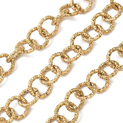 Золотой 304 Цепи из текстурированной нержавеющей стали с кольцами, несварные, с катушкой, ионное покрытие (ip), золотые, 12x2 мм