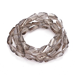 Gray Electroplate Glass Beads Strands, Pearl Luster Plated, Faceted, Twisted Teardrop, Gray, 13.5x8x5.5mm, Hole: 1mm, about 50pcs/strand, 26.38 inch(67cm)