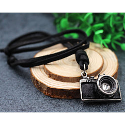 Черный Мини камера сплав с кожаным шнуром подвеска ожерелье, античное серебро, чёрные, 13.78~15.75 дюйм (35~40 см)