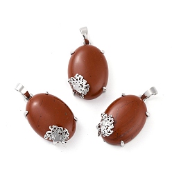 Red Jasper Natural Red Jasper Pendants, with Platinum Tone Brass Findings, Cadmium Free & Lead Free, Oval with Tree, 28~29.5x18.5x9.5mm, Hole: 8x5mm