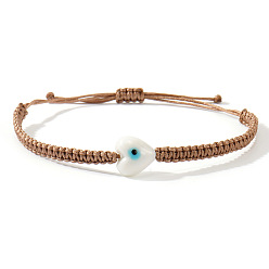 Светло-коричневый Богемные стеклянные плетеные браслеты из бусин, плетеные браслеты из полиэфирного шнура для женщин, сердце с сглаза, загар, 11.02 дюйм (28 см)