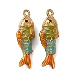 Светло-зеленый Коричневый 304 подвески из нержавеющей стали, с эмалью, рыбы прелести, реальный 18 k позолоченный, ионное покрытие (ip), оливковый, 28x10x8 мм, отверстие : 1.5 мм