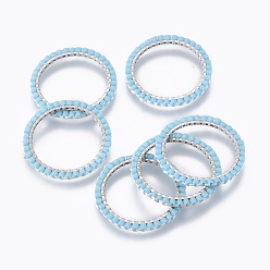 Light Sky Blue MIYUKI & TOHO Handmade Japanese Seed Beads, with 304 Stainless Steel Link Rings, Loom Pattern, Ring, Silver, Light Sky Blue, 22~23x1.7mm