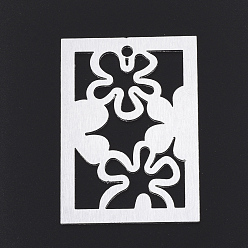 Серебро Алюминиевые большие подвески, Лазерная резка больших подвесок, Прямоугольник с цветком, серебряный цвет гальваническим, 50x36x1 мм, отверстие : 3 мм