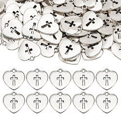 Античное Серебро 120 шт. Подвески из сплава в тибетском стиле, сердце с крестом, античное серебро, 16.5x16x1.5 мм, отверстие : 1.5 мм