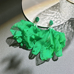 Средний Весенно-Зеленый Серьги-гвоздики с кисточками из полиэфирного сплава, со стеклом и акрилом, средний весенний зеленый, 80x70 мм