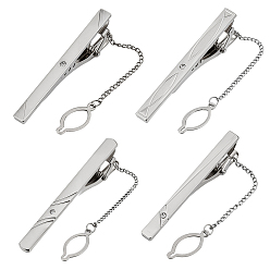 Платина 4 шт. 4 стили железный зажим для галстука со стразами, с цепью, прямоугольник с конским глазом, платина, 56.5~65.5x7.5~8x17.5~18 мм, 1 шт / стиль