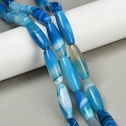 Синий Натуральные полосатые агатовые / полосатые агатовые бусинки, окрашенные, рис, синие, 30x10 мм, отверстие : 1.2 мм, около 13 шт / нитка, 15.35'' (39 см)