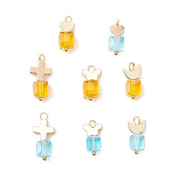 Mixed Shapes 8шт 2 цвета латунные стеклянные подвески, золотые, граненые, разнообразные, 13.5~18x6~8x5.5~6 мм, отверстие : 1.8~2.5 мм, 4 шт / цвет