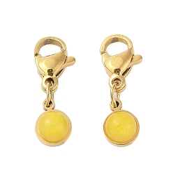 Нефрит Ионное покрытие (IP) 316 подвесные украшения из хирургической нержавеющей стали, Подвески с застежкой-лобстером и натуральным окрашенным нефритом, золотые, 18.5 мм