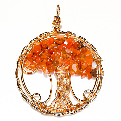 Red Agate Натуральный красный агат большие кулоны, медная проволока, обернутая в плоском виде, с подвесками в виде деревьев, 50 мм
