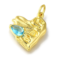 Золотой Стойки обшивки латунь кулон, со стеклянными стразами, без свинца и без кадмия, долговечный, сердце, золотые, 17x15x3 мм
