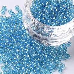 Light Cyan Glass Seed Beads, Trans. Colours Lustered, Round, Light Cyan, 3mm, Hole: 1mm, about 10000pcs/pound