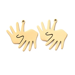 Золотой 304 подвески из нержавеющей стали, рука об руку очарование, золотые, 21x22x1 мм, отверстие : 1.2 мм