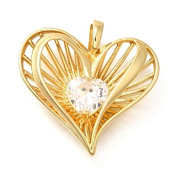 Настоящее золото 18K Латунные микро проложить кубического циркония подвески, без кадмия и без свинца, полые прелести сердца, реальный 18 k позолоченный, 30x29x7.5 мм, отверстие : 4x6.5 мм
