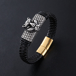 Античный Серебристый & Золотой Браслеты из плетеного шнура из искусственной кожи в стиле панк, 304 браслеты с леопардовым принтом из нержавеющей стали для мужчин, с магнитной застежкой, старинное серебро & золотой, 8.66 дюйм (22 см)