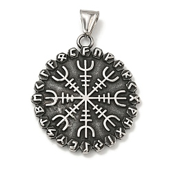 Другие 316 хирургические подвески из нержавеющей стали, плоско-круглые, античное серебро, компас, 44.5x38.5x3 мм, отверстие : 4x8 мм