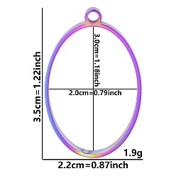 Oval Подвески с открытой задней панелью из нержавеющей стали, для diy уф смолы, эпоксидная смола, Прессованные цветочные украшения, Радуга цветов, овальные, 35x22x3 мм, отверстие : 2.2 мм